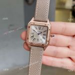 Copy Cartier Santos-dumont watches Rose Gold Set with Diamonds